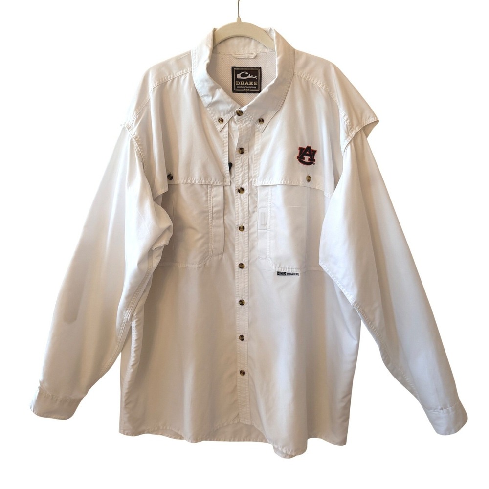 DRAKE White Embroidered Auburn Tigers Gameday College Football Fishing Shirt 2XL